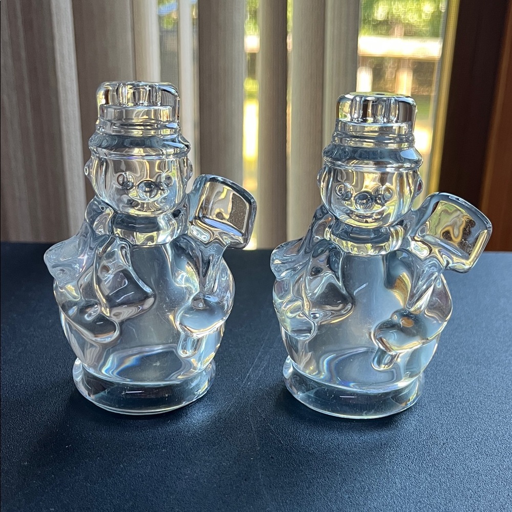 Shannon Crystal Clear Glass Snowman Salt & Pepper Shakers